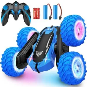 KKONES 3 RC Cars 2.4GHz Double Sided 360 Flips Rotating Electric Race Stunt Car with LED Wheel Headlight High Speed Off Road Toy Gift for Boys Ages 3 4 5 6 7 8 12 Blue