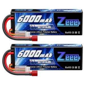 Zeee 2S Lipo Battery 6000mAh 80C 7.4V Hard Case with T Connector for RC Helicopter Working and Other RC Models 2 Pack