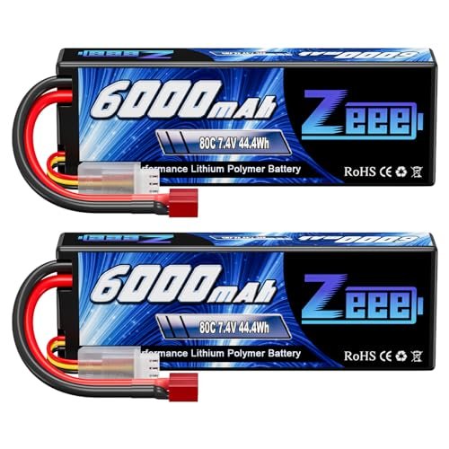 Zeee 2S Lipo Battery 6000mAh 80C 7.4V Hard Case with T Connector for RC Helicopter Working and Other RC Models 2 Pack