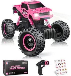 DOUBLE E 1/12 Scale RC Monster Truck for Girls Pink Off Road Remote Control Car with Dual Motors