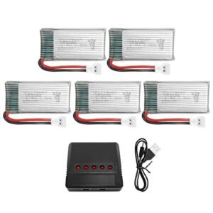 Sea Jump 5PCS 3.7V 380mAh Lipo Battery and Charger Set Compatible with Hubsan X4 Syma X11 and More RC Drones