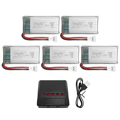 Sea Jump 5PCS 3.7V 380mAh Lipo Battery and Charger Set Compatible with Hubsan X4 Syma X11 and More RC Drones