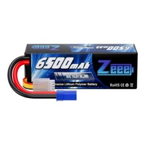 Zeee 4S Lipo Battery 14.8V 6500mAh 80C Hard Case with EC5 Connector for Diesel Powered RC Semi Trucks and 1/8 1/10 Scale Vehicles