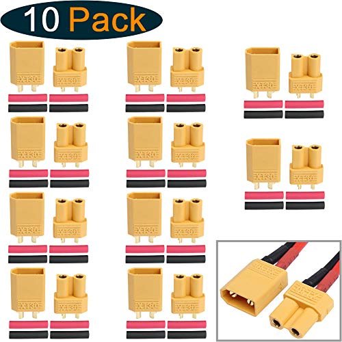 HobbyPark 10 Pairs XT30 Connectors Male Female with Heat Shrink Tubing for RC Boat Lipo Battery Pack