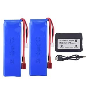 Fytoo 2PCS 7.4V 2200mah Lithium Battery with 2 in 1 Charger for WLtoys K949 10428 10428-A L202 RC high-Speed Remote Control car Upgraded Lithium Battery high-Rate T-Type Plug Battery
