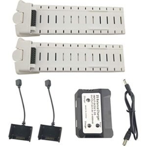 Fytoo 2PCS 7.4V 2800mah Lithium Battery & 2 in 1 Charger & 2pcs Charging Box for HS700 HS700D Aerial brushless Four-axis Aircraft White Battery Remote Drone Accessories