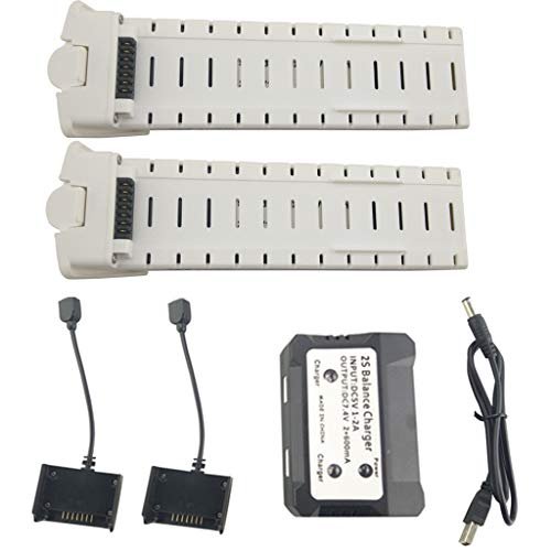 Fytoo 2PCS 7.4V 2800mah Lithium Battery & 2 in 1 Charger & 2pcs Charging Box for HS700 HS700D Aerial brushless Four-axis Aircraft White Battery Remote Drone Accessories