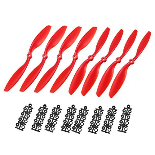 uxcell Nitro RC Fuel Cooler Compatible Propellers CW CCW 8x4.5 Inch 2 Vane Fixed Wing for Airplane Nylon Red 4 Pairs with Adapter Rings