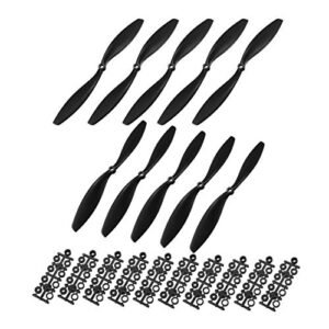 uxcell Leonardo Jet RC Propellers CW CCW 10x4.5 Inch 2 Vane Fixed Wing Airplane Nylon Black 5 Pairs with Adapter Rings