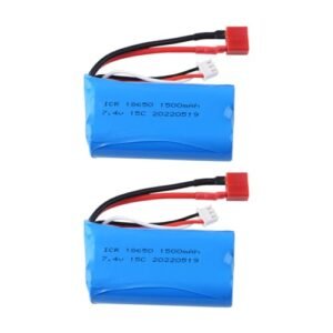 2 Pack 7.4V 1500mAh T Plug Li Ion Battery for ScaleArt RC Trucks and WLtoys 12428 12423 4WD High Speed RC Cars