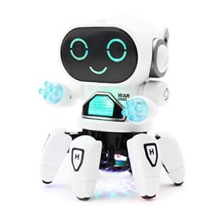 Boley Pioneer Dancing Robot in White and Blue - Walking Dancing Electronic Robot Toy for Kids with Disco Flashing Lights and Dance Music - Battery Operated