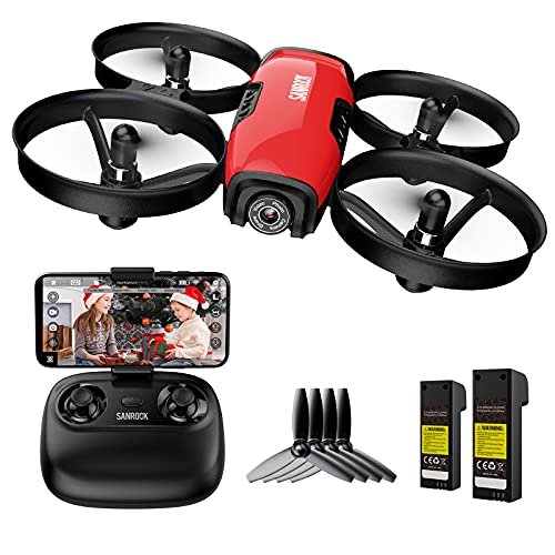 SANROCK U61W Drones with Camera for Kids Adult Beginner 720P HD & 2 Batteries, Mini Drone Toy Gift for Boy Girl WiFi FPV RC Quadcopter, Waypoints Fly, Headless Mode, Altitude Hold, Emergency Stop, RED