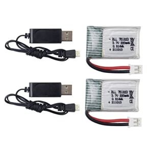 Sea Jump 2PCS 3.7V 220mAh Li Battery with USB Charging Cable for Harrier Jump Jet RC Plane and Compatible Drones