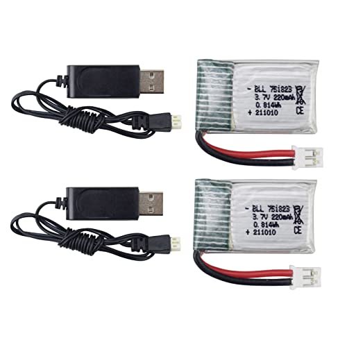 Sea Jump 2PCS 3.7V 220mAh Li Battery with USB Charging Cable for Harrier Jump Jet RC Plane and Compatible Drones
