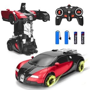 Ursulan New Bright RC Robot Transformable Remote Control Car with One Key Transformation for Kids Ages 3 8 Rechargeable Toy Red