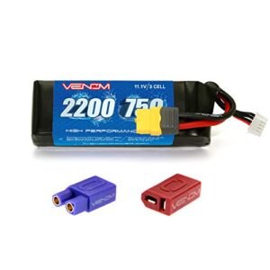 Venom Power Marine Series 75C 3S 2200mAh 11.1V LiPo RC Car Battery - 14 AWG Soft and Flexible Low Resistance Silicone Wire - RC Boat Batteries with XT60 Plug