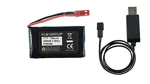 Sky Viper Drone Battery and Charger Set 3.7v 750mAh High Capacity for S1700 S1750 V2400HD V2450FPV V2450GPS Scout Journey Drones