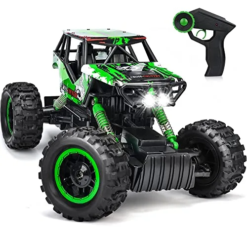 DOUBLE E 1/12 Scale RC Large Scale Trucks Monster Remote Control Car with LED Headlights 4WD Off Road All Terrain Rechargeable Toy for Kids