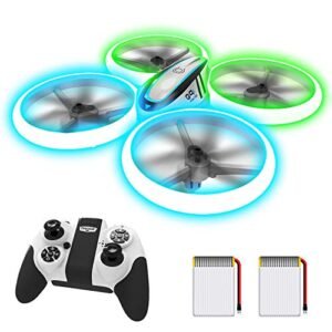 Q9s RC Drone with FPV Altitude Hold Headless Mode Quadcopter with Blue Green Light Propeller Protection 2 Batteries Remote Control Ideal for Kids Beginners