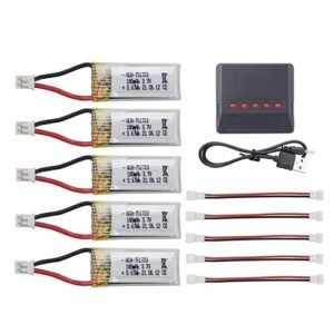Fytoo Accessories 5PCS 3.7V 180mah Lithium Battery with 5 in 1 Charger for A20 A20W Four-axis Drone Remote Control Helicopter Spare Parts