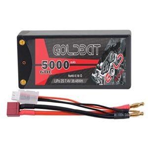 GOLDBAT 5000mAh 2S 7.4V 60C Shorty LiPo Battery Pack with 4.0mm Bullet T Connector for RC Trucks Armadillo and 1/10 Scale Vehicles