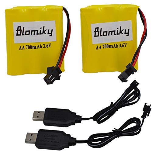 Blomiky 2 Pack 3.6V 700mAh AA Nicd Rechargeable Battery Pack with SM 2P 2 Pin Plug and USB Charger Cable Compatible with Kabolite 970 RC Excavator