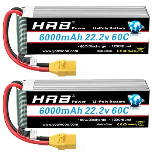 HRB 2pcs 6S 6000mAh Lipo Battery XT90 60C 22.2V RC Lipo Battery for RC Proboat Jet Boat and Other RC Vehicles