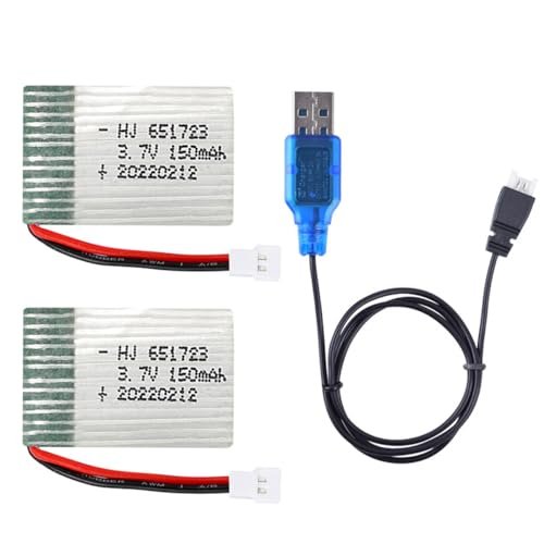 2 Pack High Performance 3.7V 150mAh 20C Rechargeable LiPo Battery with USB Cable for JJRC H8 Mini RC Quadcopter and Compatible Drones