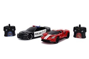 Jada Toys Hyperchargers Heat Chase RC Motorcycle Twin Pack with USB Charging 2Piece 1/16 Scale 2015 Dodge Charger SRT Hellcat and 2017 Ford GT
