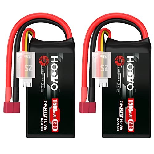 HOOVO 2S 7.4V 1500mAh 60C RC Lipo Battery Pack for RC Mack Dump Truck Boat Helicopter Airplane Drone 2 Packs