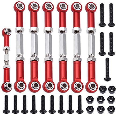 HobbyPark Adjustable Aluminum Turnbuckles Camber Links Set RC 4x4 Parts for Traxxas Slash 2WD 4X4 Hoss Rustler VXL Stampede 7 Pieces Red