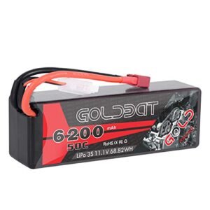 GOLDBAT 6200mAh 11.1V 50C 3S LiPo RC Battery HardCase with T Plug for RC Components Hayabusa Wheels and 1/8 1/10 Scale Vehicles