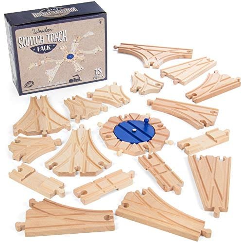 RC Toy Hobby Switch Track Wooden Train Set 18 pcs with 8 Way Turntable Rail Station Accessory Compatible with All Major Classic Toy Train Brands