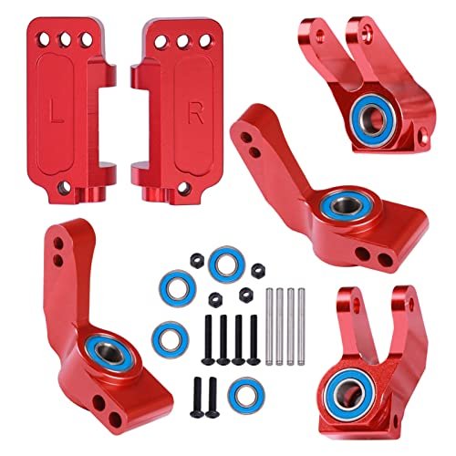 Traxxas Slash 1/10 2WD Aluminum Caster Block Front Steering Block Rear Stub Axle Carriers with Ball Bearings Upgrade Parts 3632 3736 3752 Red