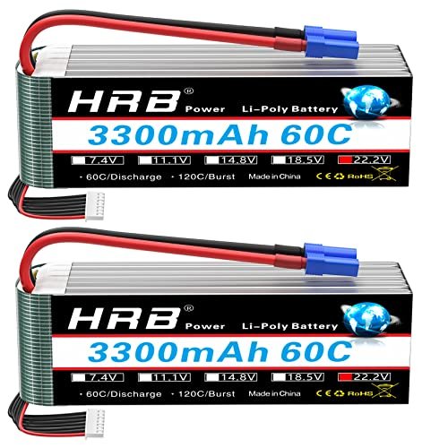 HRB 2pcs 6S 3300mAh Lipo Battery EC5 60C Soft Case 22.2V RC Lipo Batteries Pack Compatible with RC Helicopter Airplane Car Boat Truck