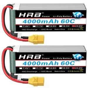 HRB 6S Lipo Battery XT90 4000mAh 60C Soft Case 22.2V for Tempest RC Boat and Other RC Hobbies 2packs