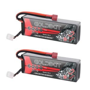 GOLDBAT 6200mAh 7.4V 50C 2S Lipo RC Battery 2 Pack Hard Case with T Plug for RC Evader BX Car RC Truck RC Truggy RC Heli Airplane Drone