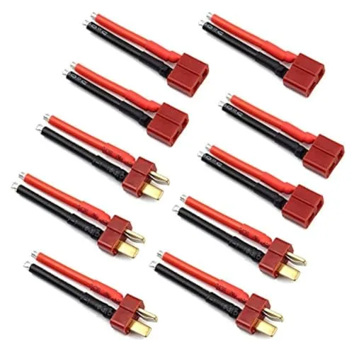 HRB RC Lipo Battery 5 Pairs T Plug Connector Set Female and Male Deans with 14AWG Silicon Wire for Drones RC Cars and Boats