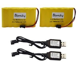Bloimky 2 Pack 7.2V 700mAh NiCd AA Battery Pack with USB Charger Cable for Huina 1550 550 RC Excavator