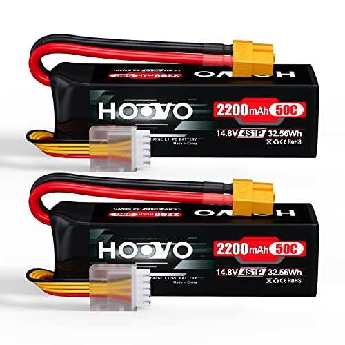 HOOVO 4S 14.8V 2200mAh 50C Lipo Battery Hard Case Pack with XT60 Connector for Scorpion RC Helicopter and Other RC Models 2 Packs