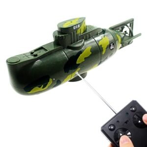 Tipmant Mini RC Military Boat Remote Control Submarine Toy for Kids Green