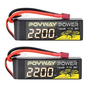 POVWAY Carrera RC Battery 7.4 V 2200mAh LiPo 50C with T Plug for RC Airplane Helicopter Drone 2 Pack
