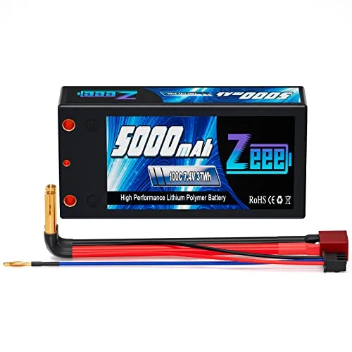 Zeee 2S Shorty Lipo Battery 5000mAh 7.4V 100C Hard Case for 1/10 Scale RC Military Trucks