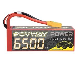 POVWAY 4S 6500mah Lipo Battery 14.8V 80C Hardcase with XT90 for RC 1/8 1/10 Scale Vehicles Car,RC Evader BX Car,RC Truck, RC Truggy