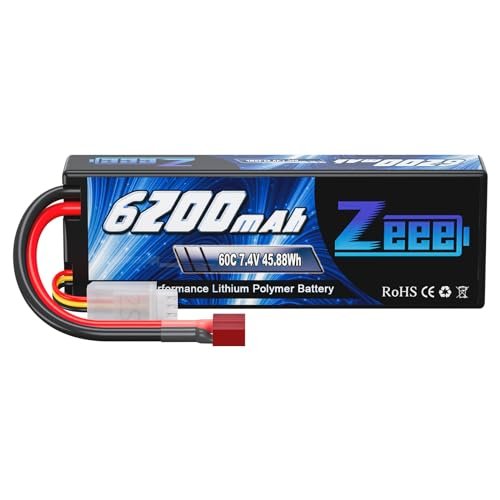 Zeee 7.4V 60C 6200mAh 2S Lipo Battery Hardcase with Deans Connector for Helion Invictus RC Truck and Other RC Vehicles