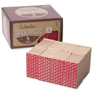 Custom Build RC Truck Red Brick Wooden Train Track Risers 8 Pack by Conductor Carl for Sturdy Raised Tracks and Bridges