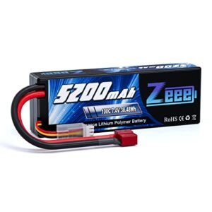 Zeee 2S Lipo Battery 5200mAh 7.4V 100C T Connector Hard Case RC Battery Compatible for RC Car Truck Vehicles Buggy Losi 1/10 Scale Racing Model