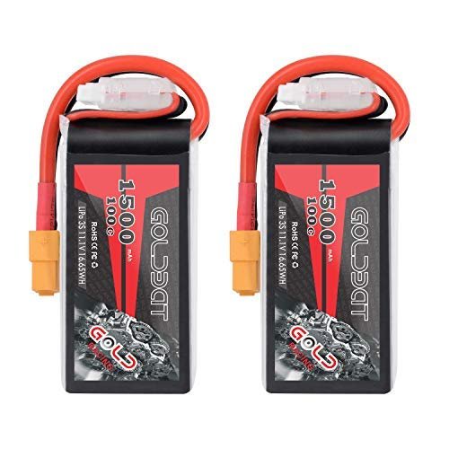 GOLDBAT 1500mAh 3S 11.1V 100C Lipo Battery Pack with XT60 Plug for Shredder RC Truck and FPV Drones 2 Pack