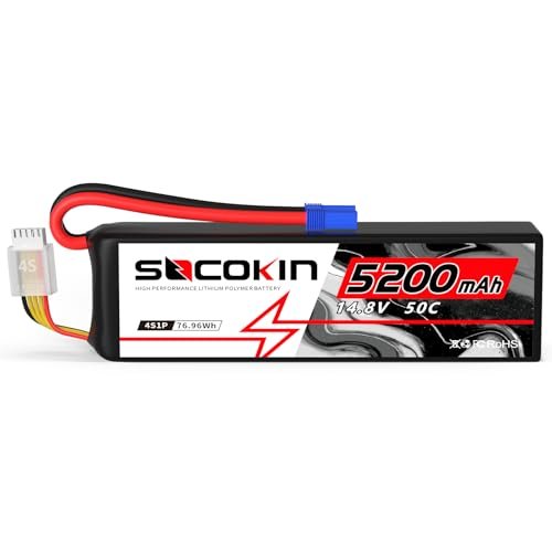 Socokin 4S Lipo Battery 5200mAh 14.8V 50C with EC5 Plug for RC Turbine Hydroplane Boat and Other RC Models