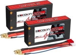 Socokin 7.4V 2S Lipo Battery 5000mAh 100C Shorty Hard Case for TTC RC Trucks and 1/10 Scale Vehicles 2 Pack